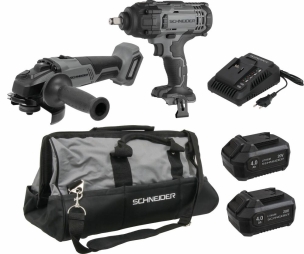 Pack 20V meuleuse 125mm-clé à chocs 1/2" 20V 650Nm-2 batteries Li-ion 4Ah