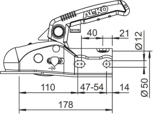 Tête d'attelage 1600kg pour remorque freinée pour timon 35/45mm