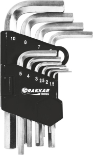 Clés mâles coudées hexagonales courtes de 1,5 à 10mm - étui pivotant de 10 pcs