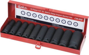 Douilles à chocs 1/2" longues de 11 à 24mm - coffret métallique de 10 pcs