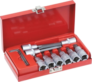 Douilles tournevis 1/2" avec embout 55mm Torx® de T20 à T55 et 100mm T40 à T50 - coffret métallique de 11 pcs
