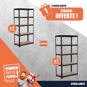 OPE VTEP - Lot de 2 étagères métalliques noirs à emboîter 5 tablettes bois réf.09070 dont 1 offerte