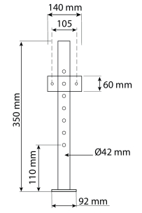 Béquille acier ronde à goupille 42mm course de 110 à 350mm 200kg