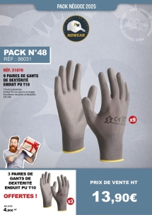 PN N° 48 lot de 12 paires de gants de dextérité enduit PU T10 dont 3 offertes