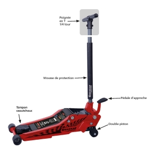 Cric rouleur 3T avec pédale double piston et roues en nylon 95/515mm longueur 772mm