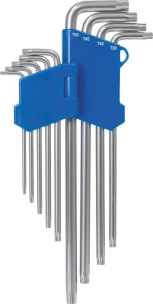 Clé mâle coudée Torx® extra longue alésée de T10 à T50 - étui pivotant de 9 pcs sur carte