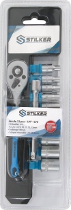 Cliquet 1/4" 45 dents avec 10 douilles de 4 à 13mm et rallonge - 12 pcs