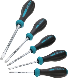 Tournevis plat et Phillips® à manche en 3 composants antidérapant - boîte de 5 pcs