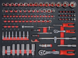 Module mousse 530x395 carbone douilles 1/4" et 1/2" - 110 pcs