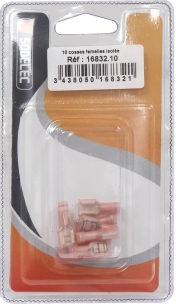 Cosse plate femelle 100% isolée rouge 6,3X0,8mm - blister de 10 pcs