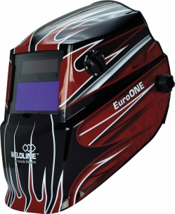 Cagoule de soudage automatique teinte 9/13 vision 98x44mm - design flamme noir-rouge