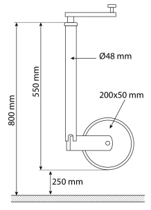 Roue jockey jante acier 48mm course de 250mm 150kg