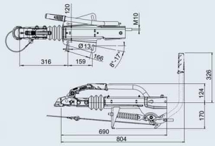 Commande de freinage avec semelle en V 950/1600kg
