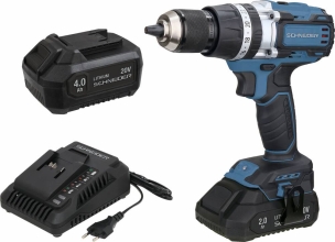 Lot de 1 élagueuse sur batterie 20V, guide 10cm et 1 perceuse visseuse 20V 65Nm, 2 batteries Li-ion 4Ah et 2Ah