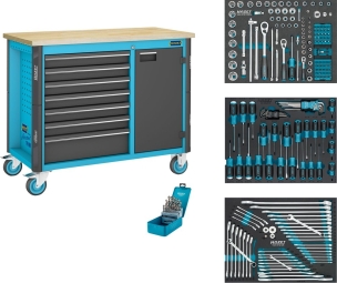 Servante d'atelier 7 tiroirs composée de 234 outils - modules mousses