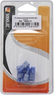 Cosse plate femelle 100% isolée bleue 6,3X0,8mm - blister de 10 pcs