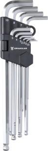 Clés mâles coudées hexagonales extra longues de 1,5 à 10mm - étui pivotant de 10 pcs