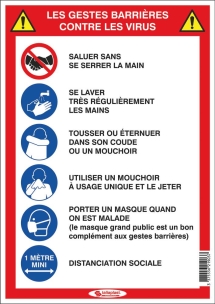 Panneau 6 en 1 gestes barrières adhésif 210x297mm