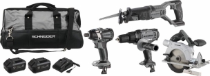 Pack 20V perceuse 50Nm/visseuse à choc 200Nm/scie sabre/scie circulaire 165mm/2 batteries Li-ion 5Ah - sac de transport