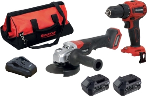 Pack 20V perceuse visseuse 40Nm-meuleuse 125mm-2 batteries Li-ion 5Ah - sac de transport