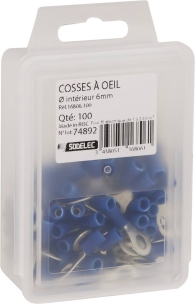 Cosse à oeil isolée bleue M6 - lot de 100 pcs