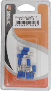 Cosse plate femelle isolée bleue 6,3X0,8mm - blister de 10 pcs