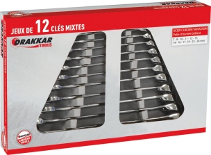 Clés mixtes de 7 à 24mm full polish - boîte carton de 12 pcs