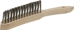 Brosse métallique fil acier 3 rangs 280mm avec manche bois incurvé spécial soudure