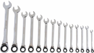 Clés mixtes coudées à cliquet de 8 à 24mm avec inverseur - pochette de 14 pcs