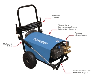 Nettoyeur HP eau froide 380V 15 l/min 150 bar avec flexible 10m