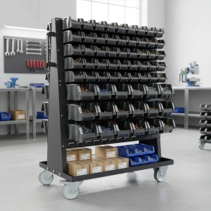 Etagère sur roulettes avec 126 boîtes à bec 1100x700x1430mm