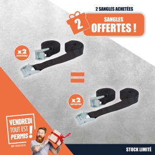 OPE VTEP - 4 lots de 2 sangles bagagères 300kg* 2,5m réf.18380 dont 2 offerts