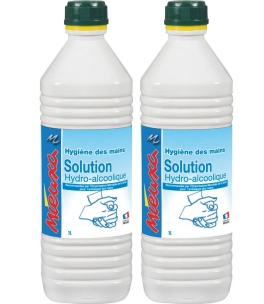 Solution hydroalcoolique virucide EN 14476 - lot de 2 bouteilles de 1L