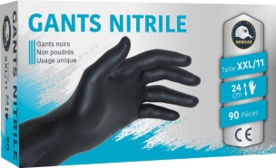 Gants jetables ambidextres nitrile 240mm noir T11 - Lot de 10 boîtes de 90 pcs
