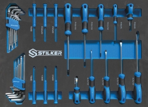 Servante d'atelier 5 tiroirs composée de 152 outils - modules mousses