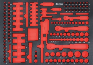 Module mousse vide - finition carbone pour douilles 1/4" 3/8" 1/2"