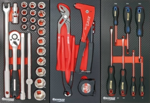 Servante d'atelier 7 tiroirs composée de 107 outils - modules finition carbone