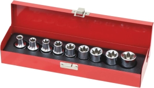 Douilles Torx® 1/2" de E10 à E24 - coffret métallique de 9 pcs Douilles Torx® 1/2" de E10 à E24 - coffret métallique de 9 pcs
