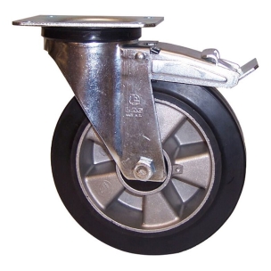 Chape zinguée moyenne pivotante + frein aluminium + caoutchouc D.160mm