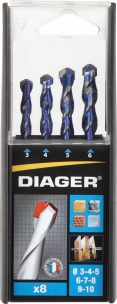 Coffret PVC de 8 forets multi-matériaux carbure queue cylindrique - diam 3-4-5-6-7-8-9-10mm