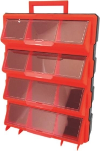 Armoire de rangement plastique 12 tiroirs avec poignée et vitre transparente 360x130x470mm