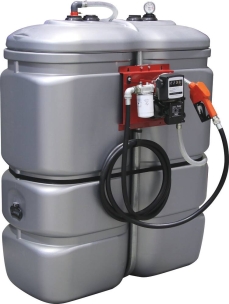 Cuve de stockage gasoil PEHD 1000L double paroi avec kit station à gasoil 230V 60 l/min et pistolet automatique/compteur/filtre