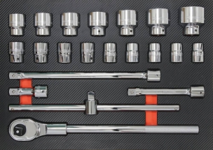 Module mousse 567x402mm carbone douilles/cliquet 3/4" - 21 pcs