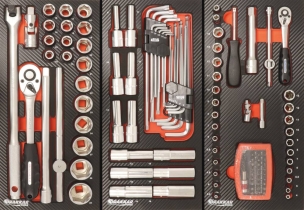 Servante d'atelier 7 tiroirs composée de 198 outils - modules finition carbone