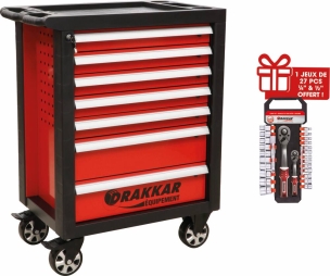 Servante d'atelier 7 tiroirs + Cliquets 1/4" et 1/2" - présentoir de 27 pcs OFFERT