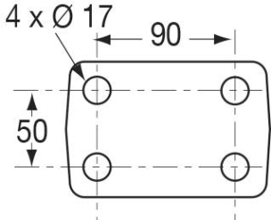 Chape mixte d'attelage 3,5T avec axe à boule 4 trous 17mm entraxe 90x50mm
