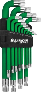 Clés mâles coudées Torx® longues magnétiques de T10 à T80 - étui pivotant de 13 pcs sur carte