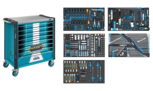 Servante d'atelier 8 tiroirs composée de 425 outils - modules mousses