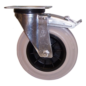 Chape zinguée moyenne pivotante + frein nylon + caoutchouc D.100mm