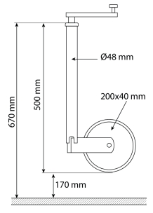 Roue jockey jante PVC 48mm course de 170mm 150kg